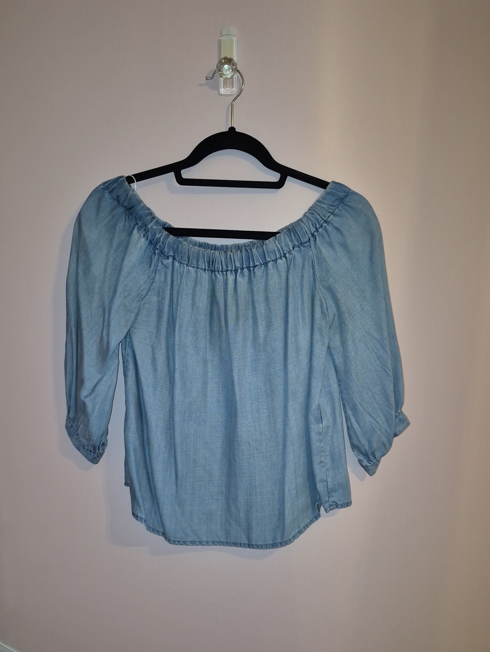 Only Light Blue Off-Shoulder Chambray Blouse